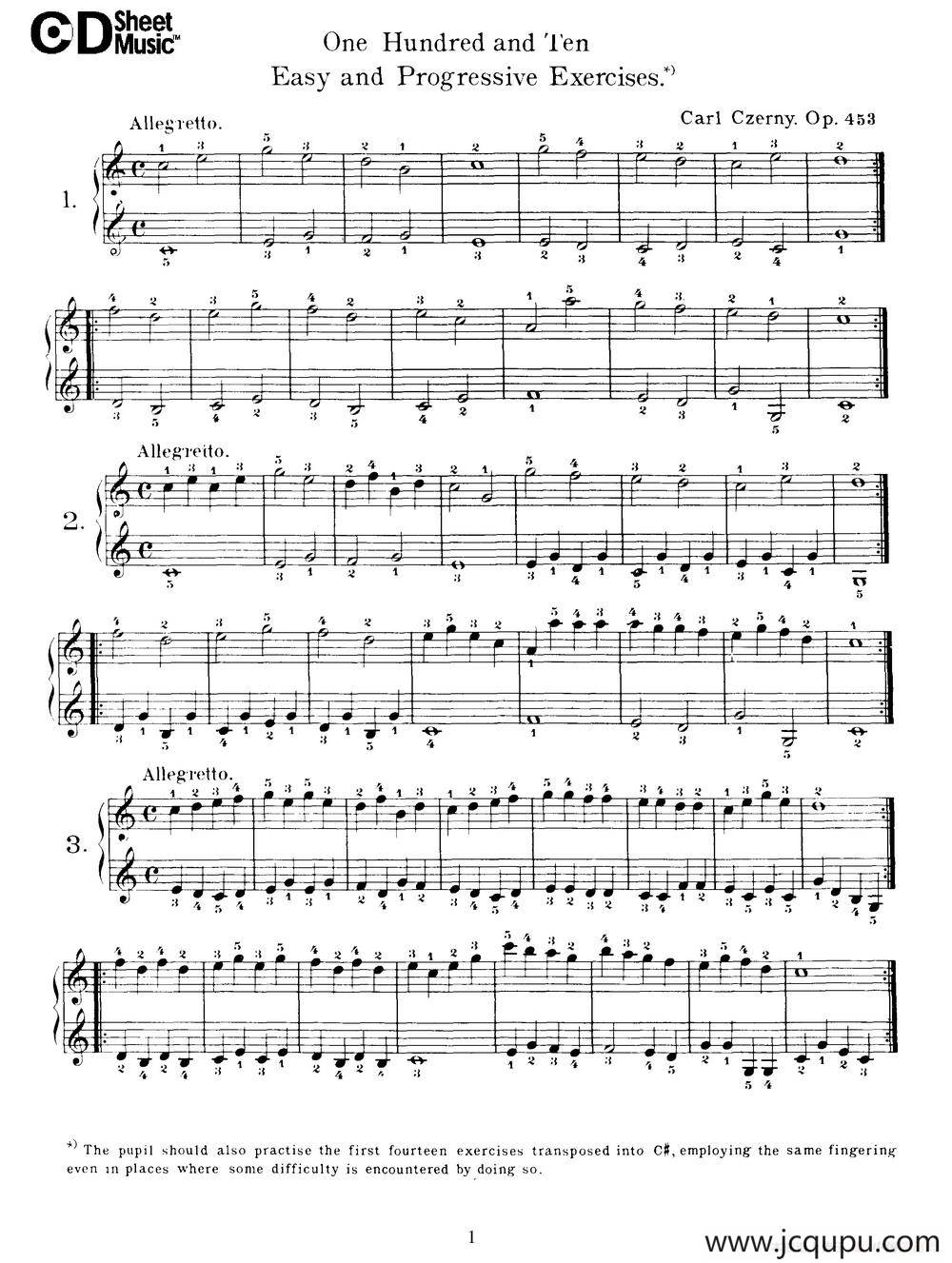 One Hundred and Ten Easy and Progressive Exercises Op.453（车尔尼110首简易练习曲 1——10）简谱