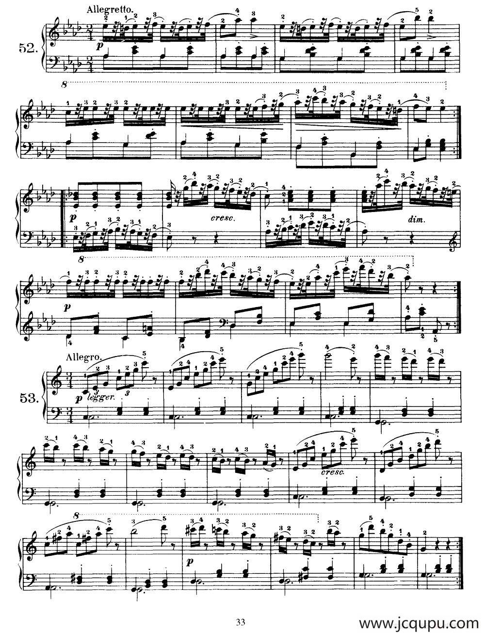 One Hundred and Ten Easy and Progressive Exercises Op.453（车尔尼110首简易练习曲 52——60）简谱