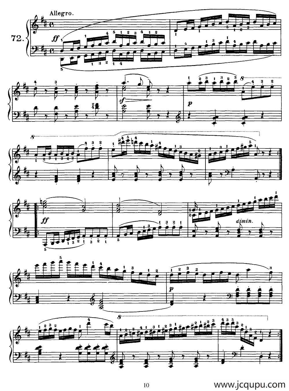 One Hundred and Ten Easy and Progressive Exercises Op.453（车尔尼110首简易练习曲 72——80）简谱