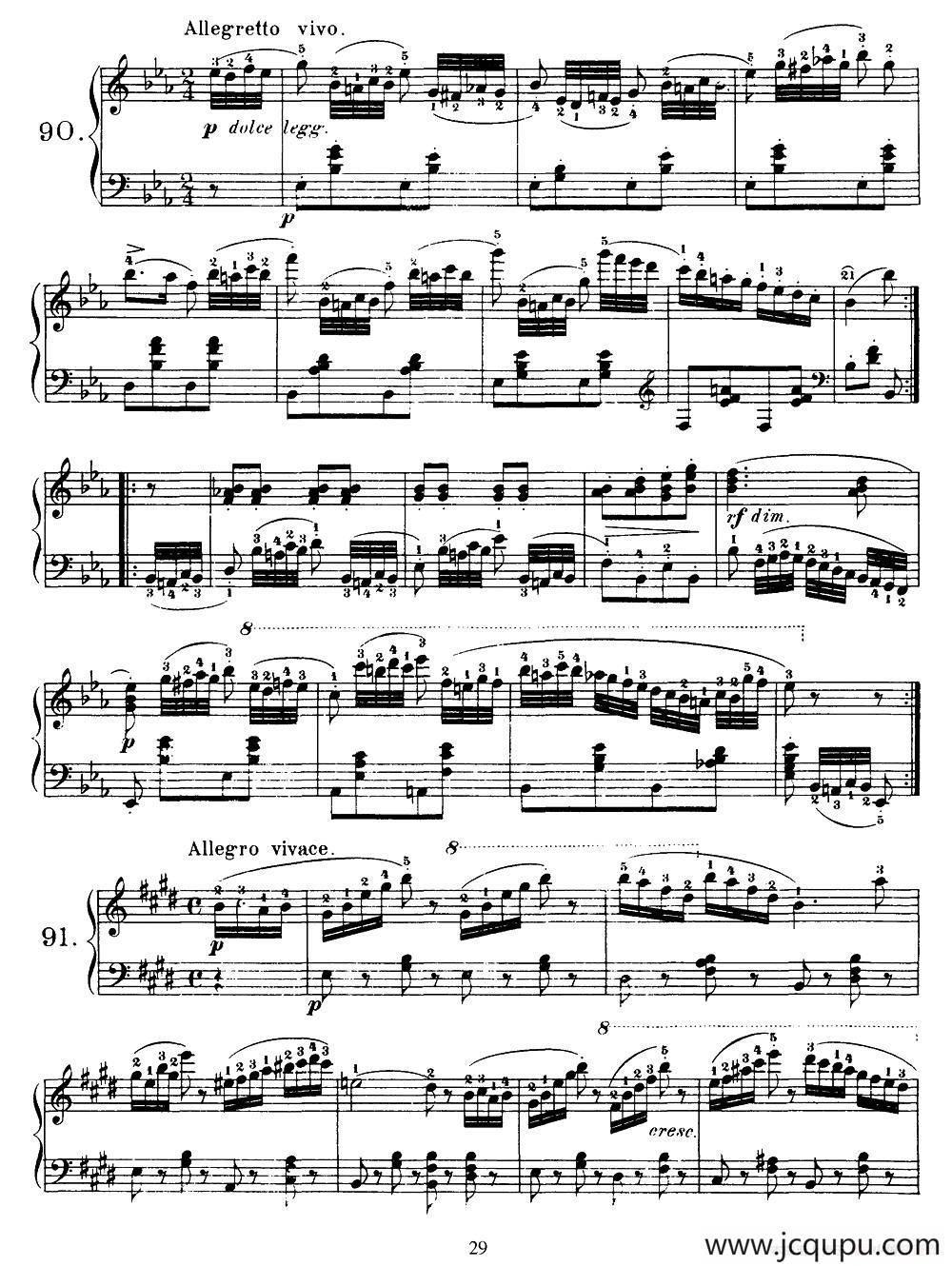 One Hundred and Ten Easy and Progressive Exercises Op.453（车尔尼110首简易练习曲 90——100）简谱