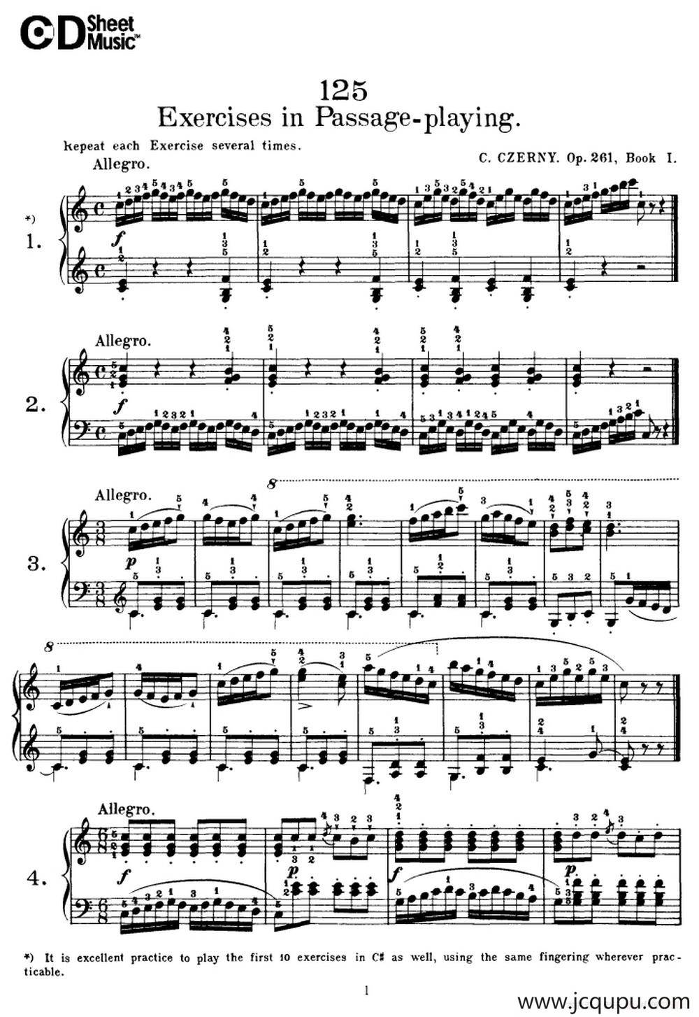 125 Exercises in Passage Playing Op.261（车尔尼125首钢琴短乐句练习曲（1——21））简谱