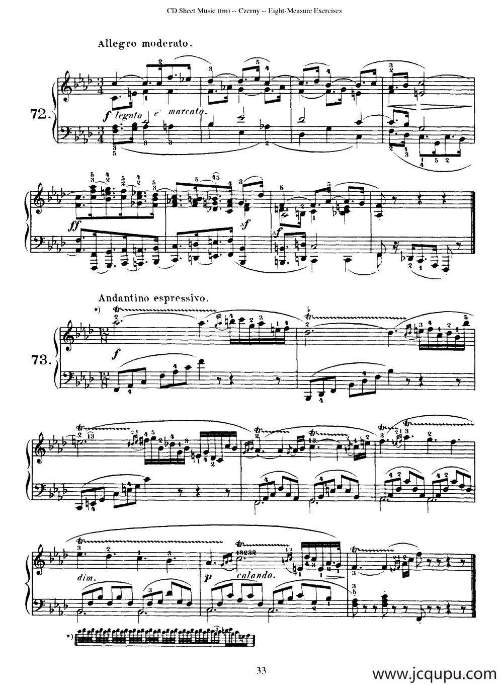 160 Eight- Measure Exercises.Op.821（车尔尼160首钢琴八小节练习曲（72——87））简谱