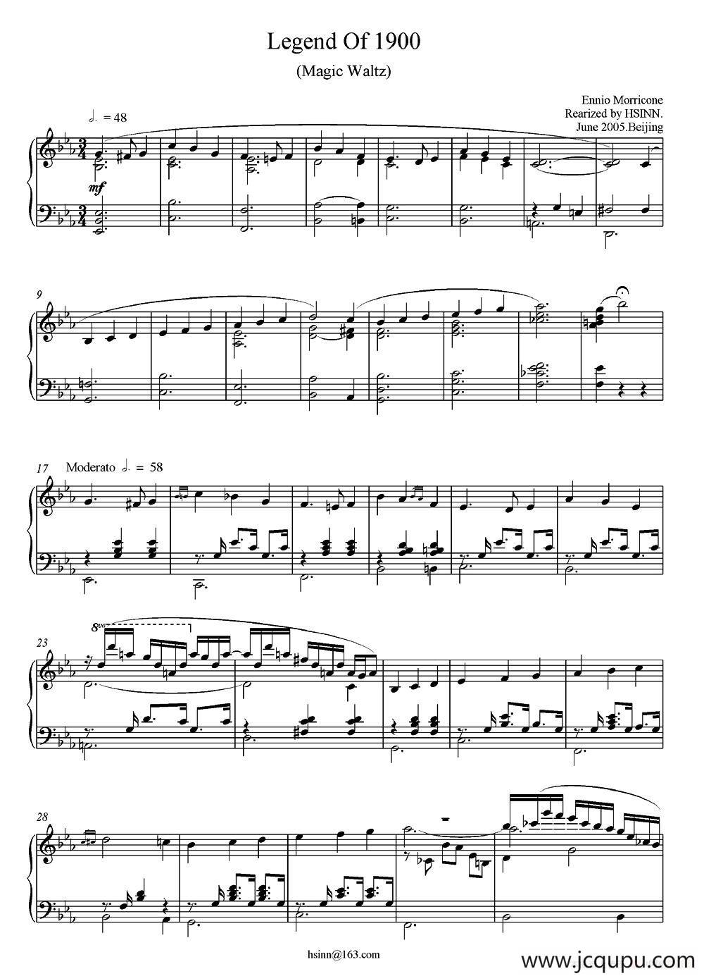 Legend Of 1900（电影《海上钢琴师》选曲）简谱