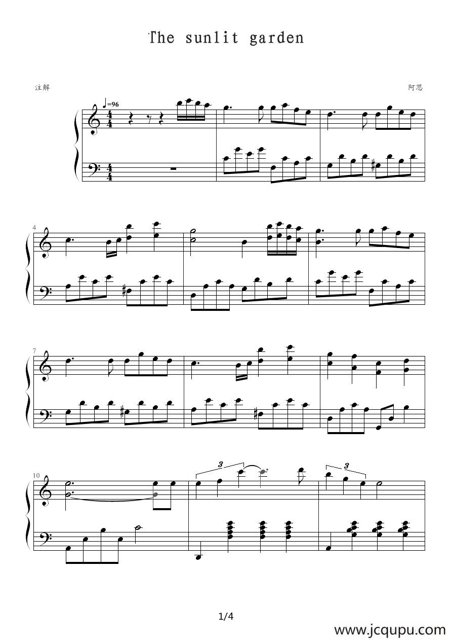 The sunlit garden（流光倾泻下的庭园）简谱
