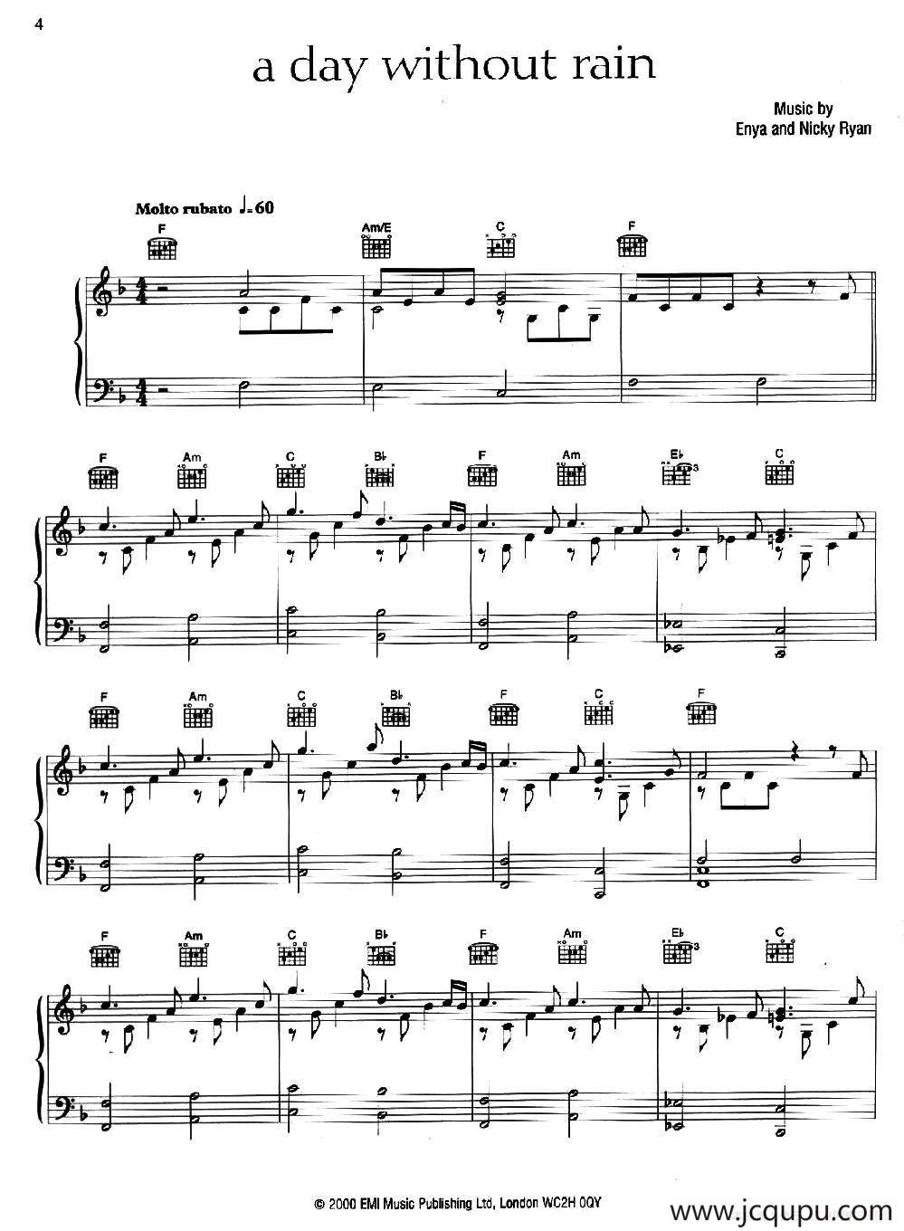 A Day Without Rain（无雨的一天）简谱