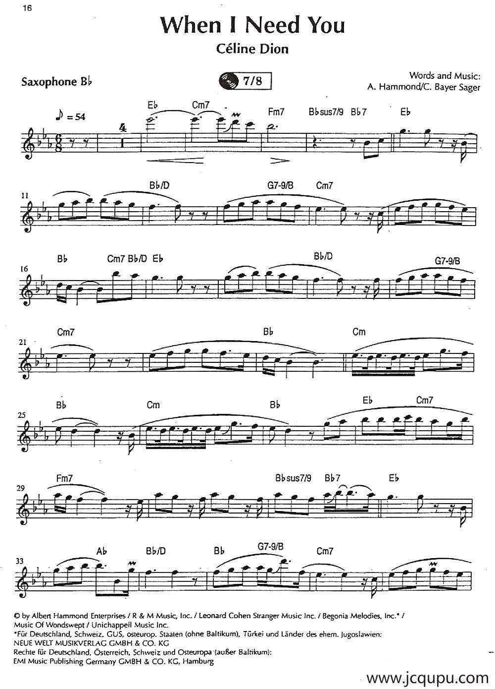 When I Need You简谱