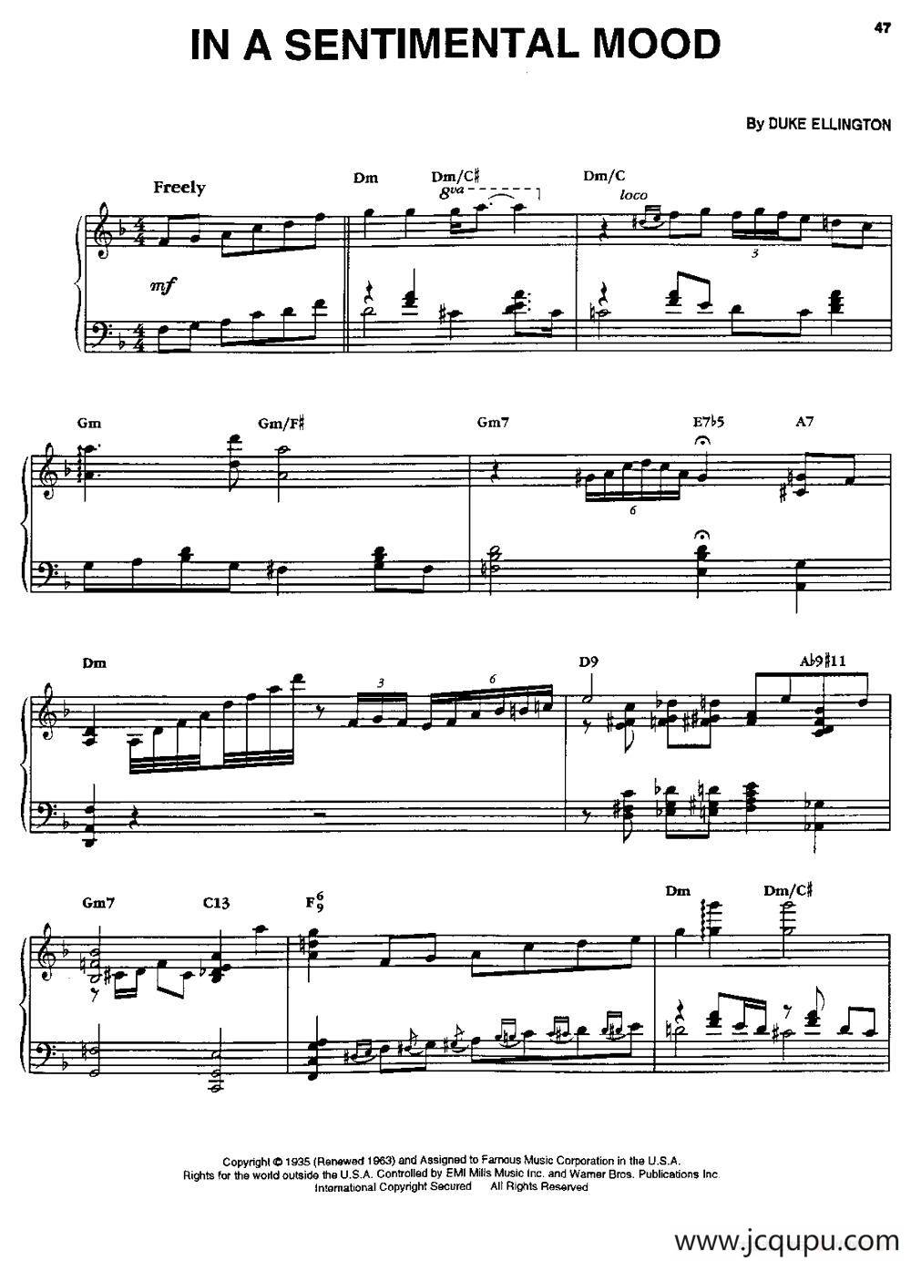IN A SENTIMENTAL MOOD简谱