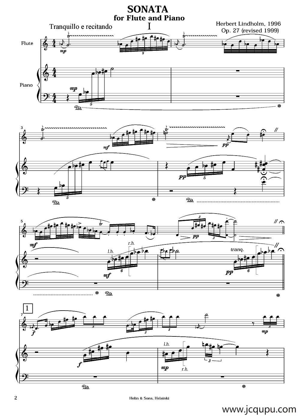 Sonata（长笛+钢琴）简谱