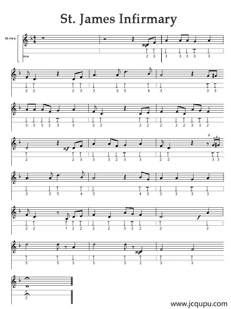 St.James Infirmary（圣詹姆斯医院）（布鲁斯）简谱