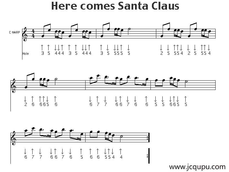 Here comes Santa Claus（圣诞老人来了）（布鲁斯）简谱