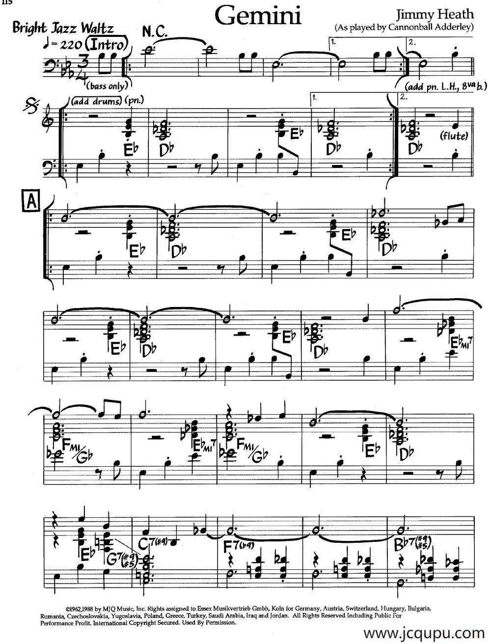 Gemini（爵士钢琴曲）简谱