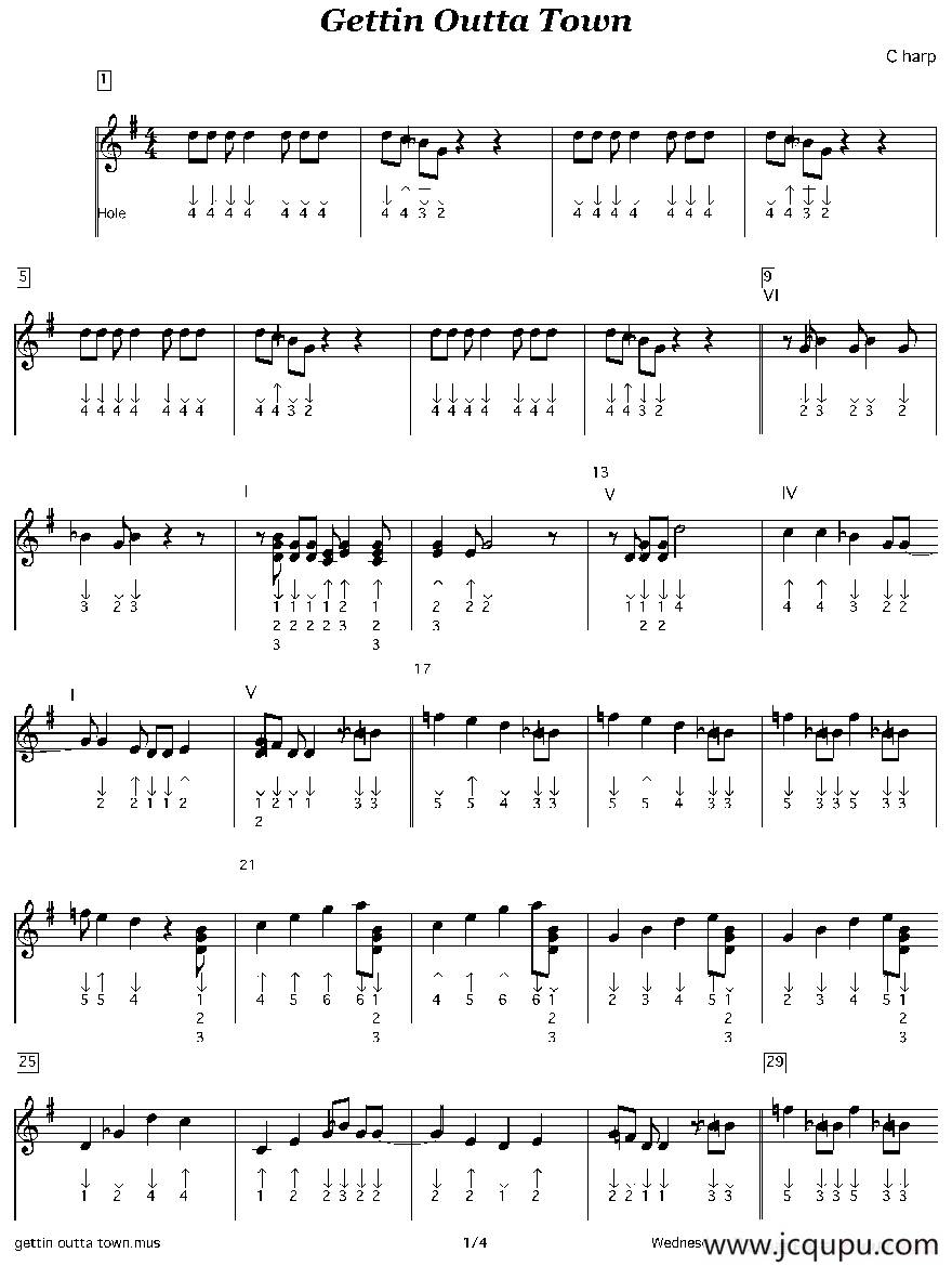 Gettin Outta Town（告别小镇）（布鲁斯）简谱