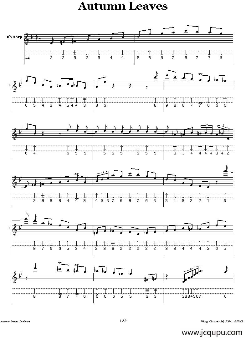 Autumn Leaves（秋叶）（布鲁斯）简谱