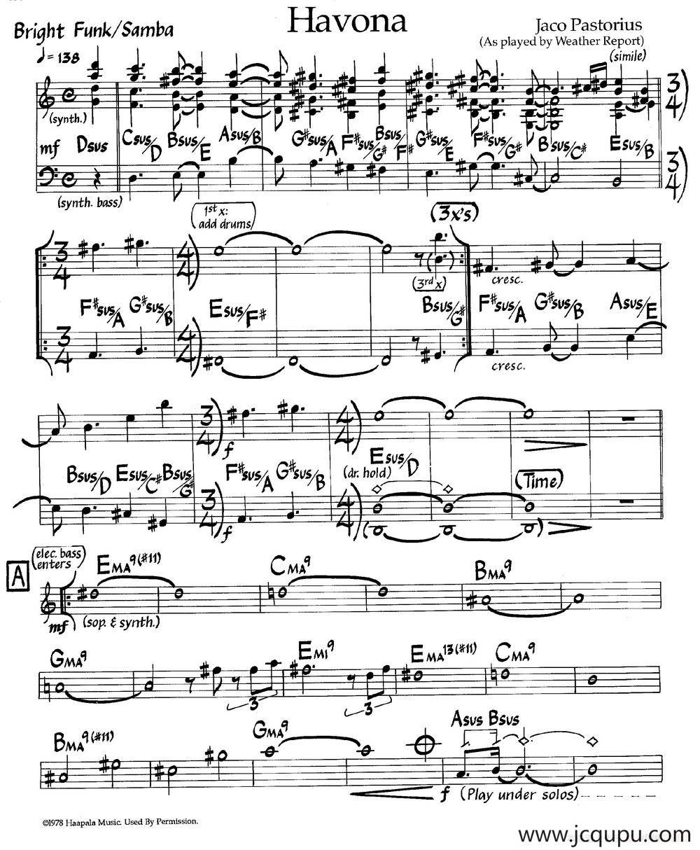 Havona（爵士钢琴曲）简谱