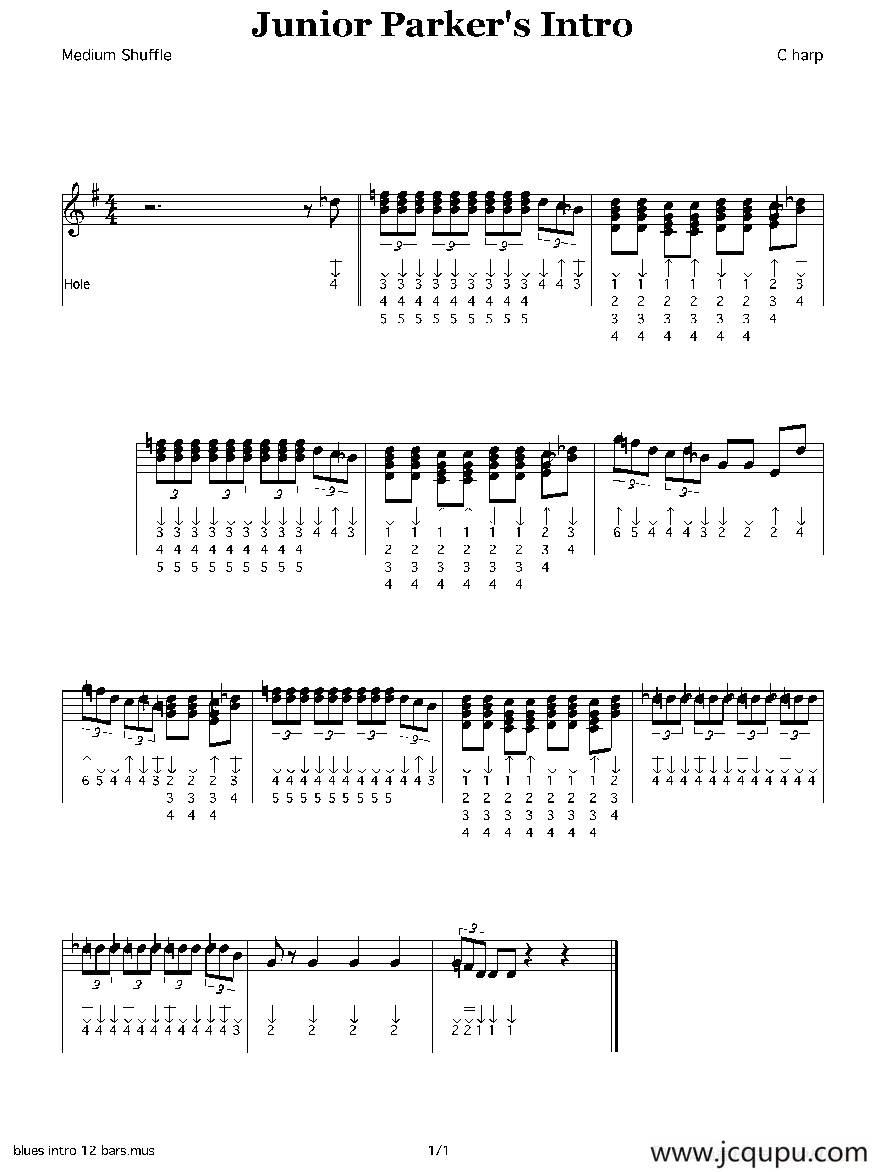 junior parkers intro(布鲁斯)简谱