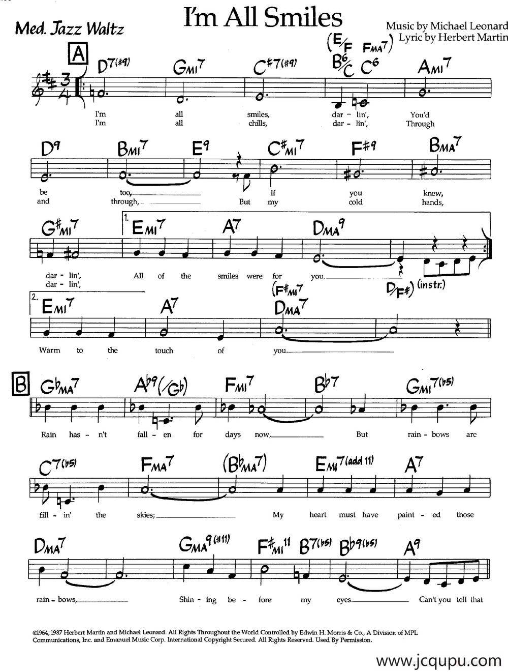 I'm All Smiles（爵士钢琴曲）简谱
