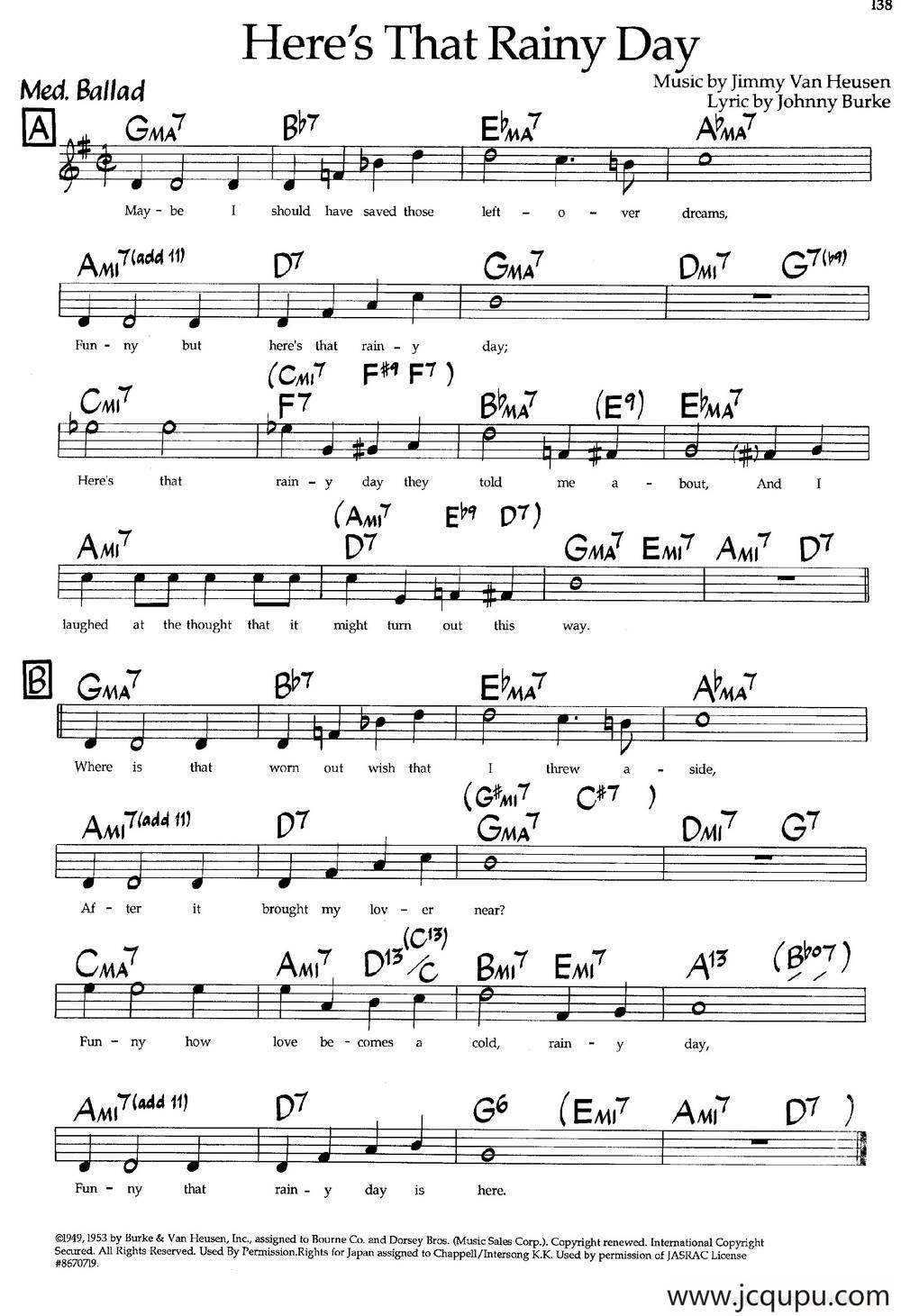 Here's That Rainy Day（爵士钢琴曲）简谱