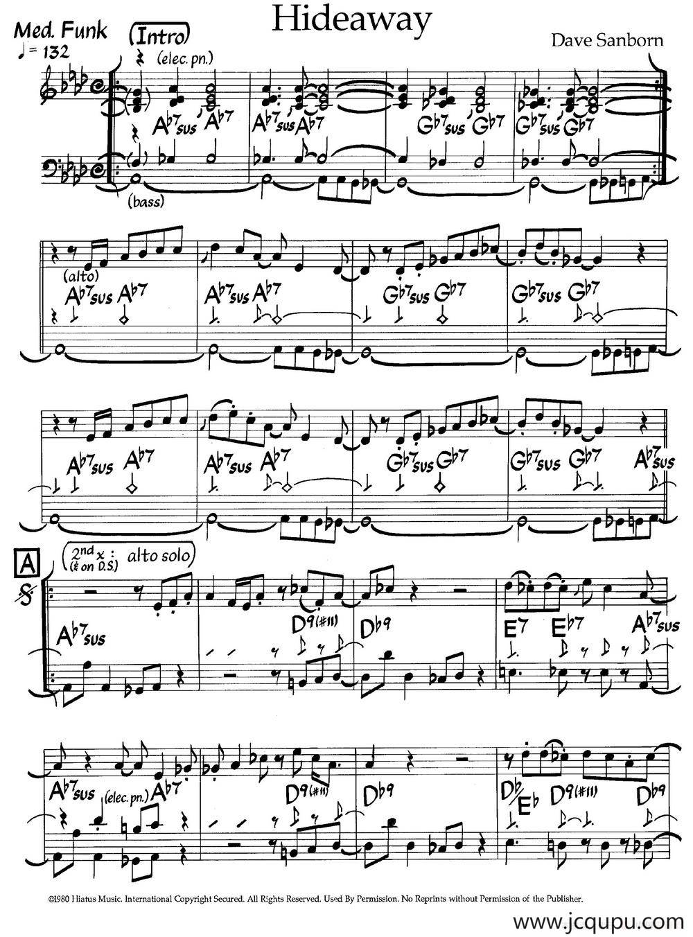 Hideaway（爵士钢琴曲）简谱