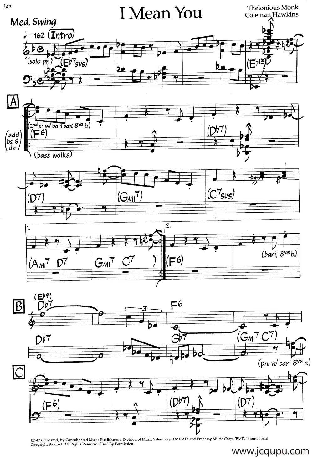I Mean You（爵士钢琴曲）简谱