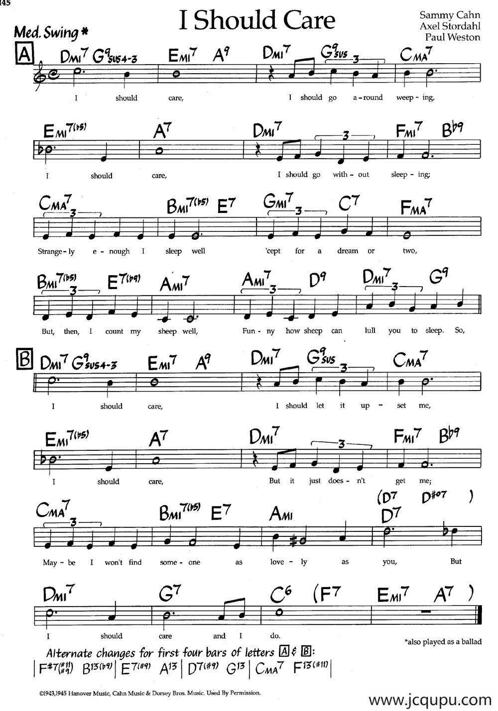 I Should Care（爵士钢琴曲）简谱