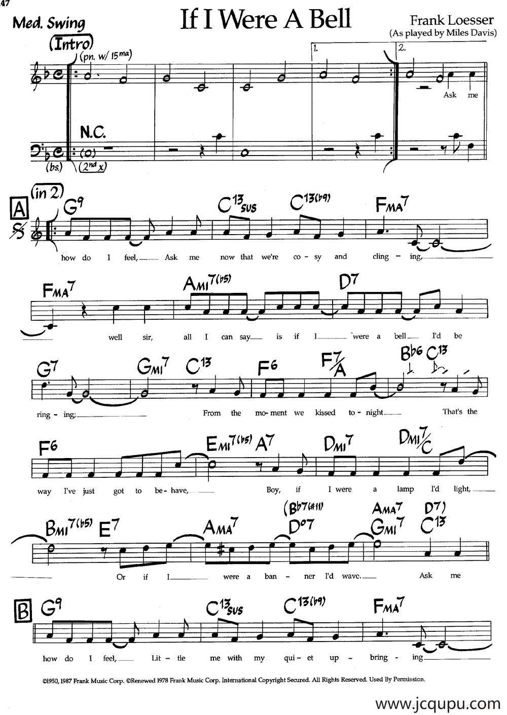 If I Were A Bell（爵士钢琴曲）简谱