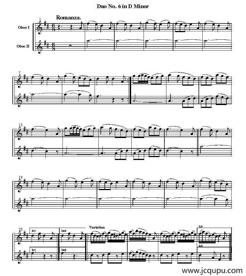 Duo No.6 in d Minor（双簧管二重奏）简谱