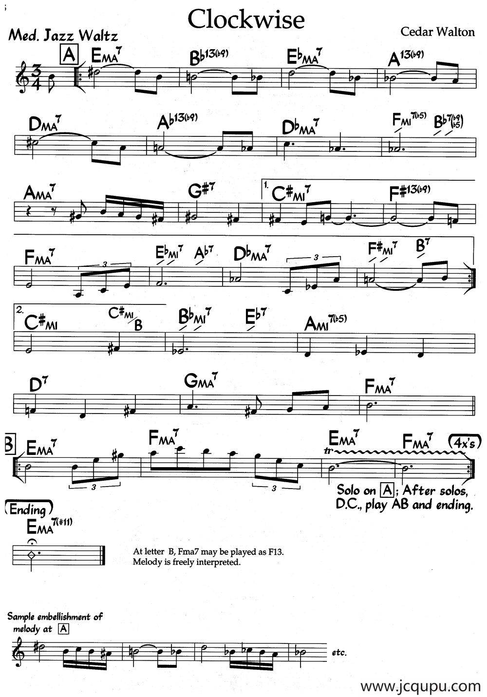 Clockwise（爵士钢琴曲）简谱