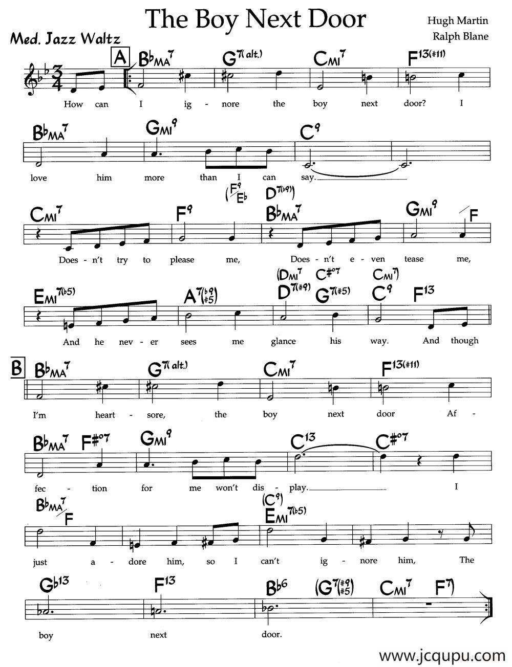 The Boy Next Door（邻家男孩）（爵士钢琴曲）简谱
