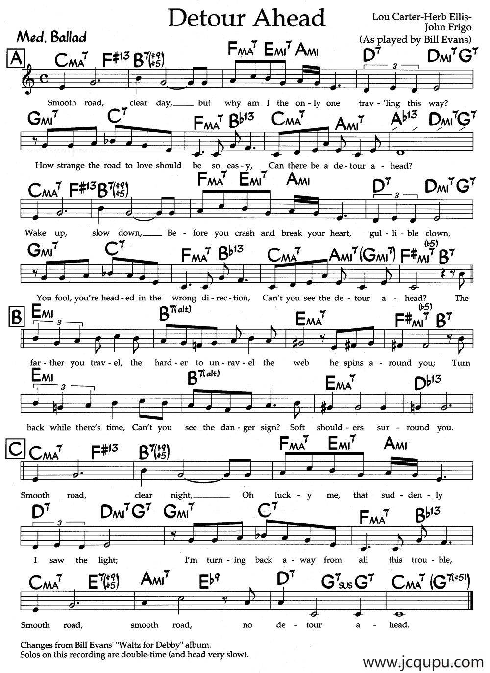 Detour Ahead（爵士钢琴曲）简谱