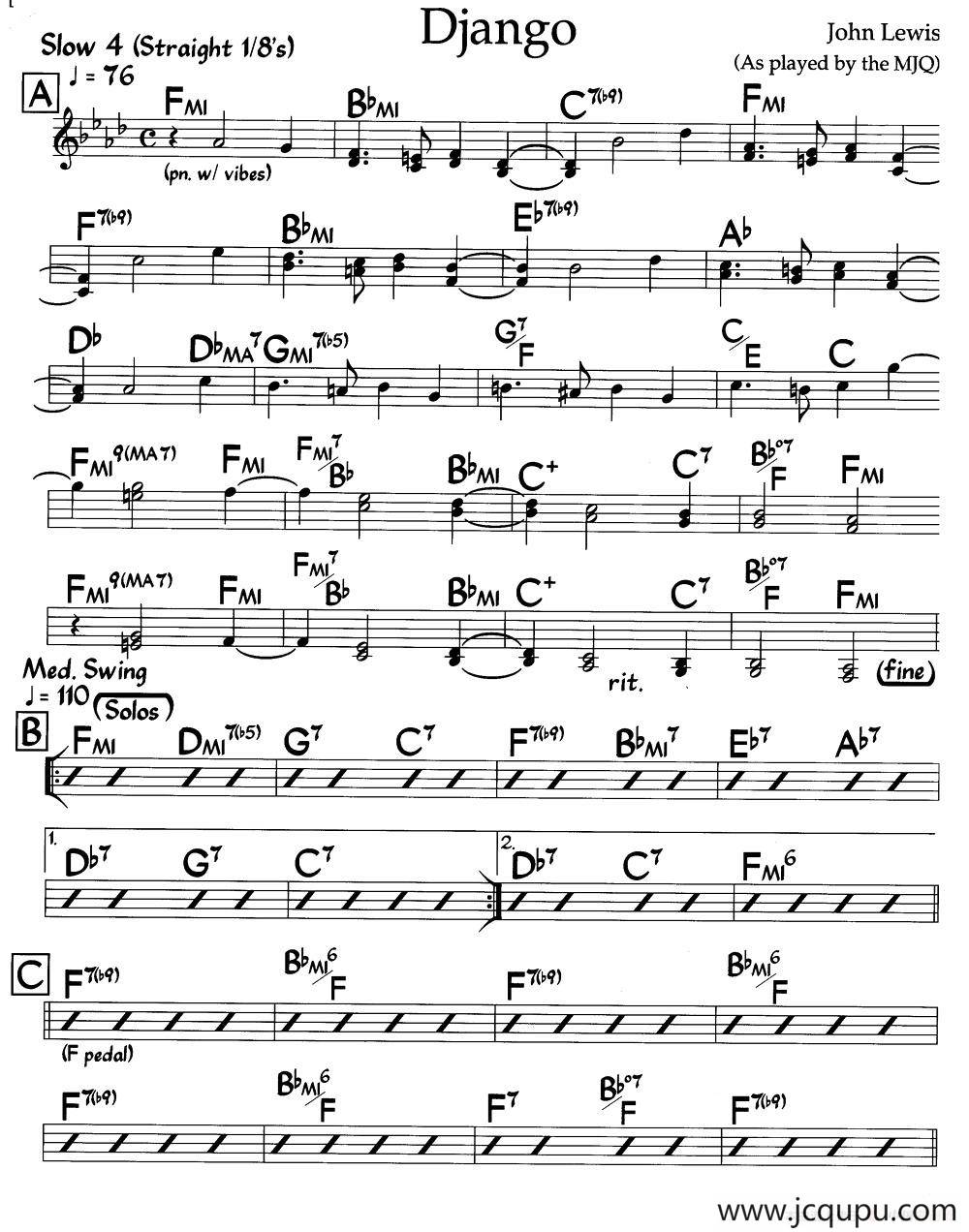 Django（爵士钢琴曲）简谱