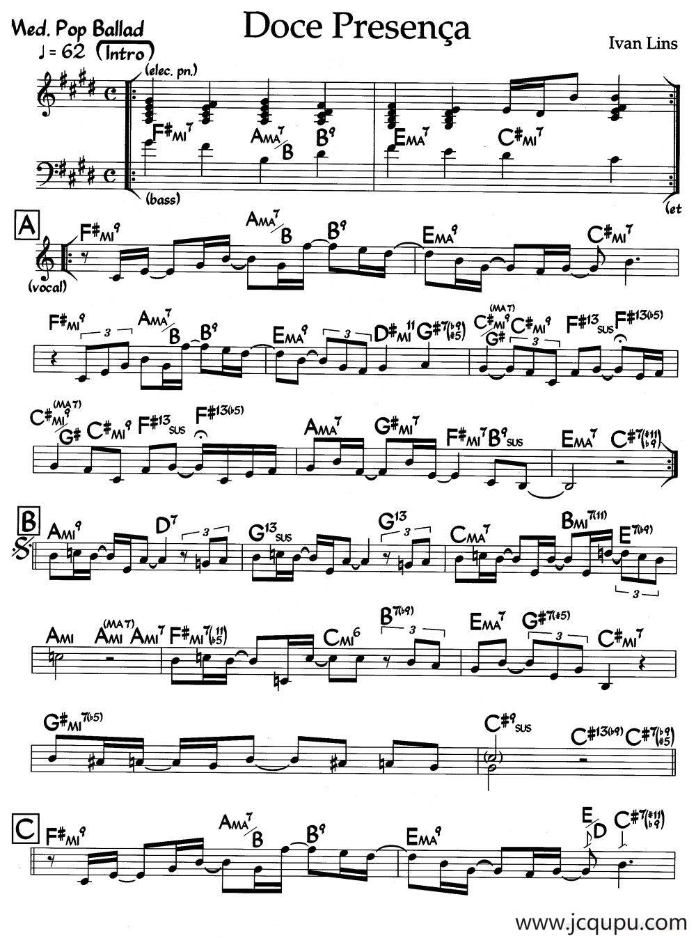 Doce Presenca（爵士钢琴曲）简谱