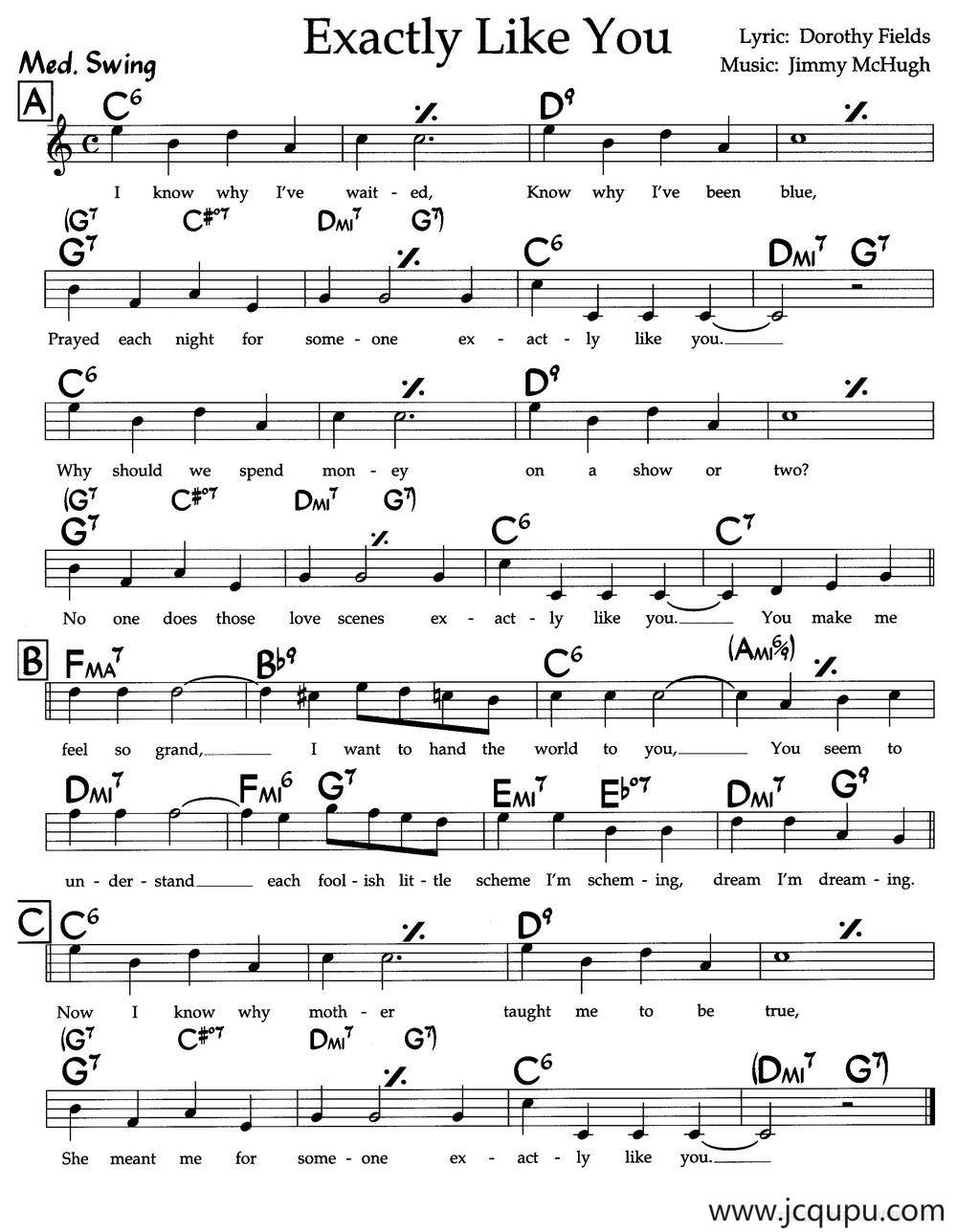 Exactly Like You（就是喜欢你）（爵士钢琴曲）简谱