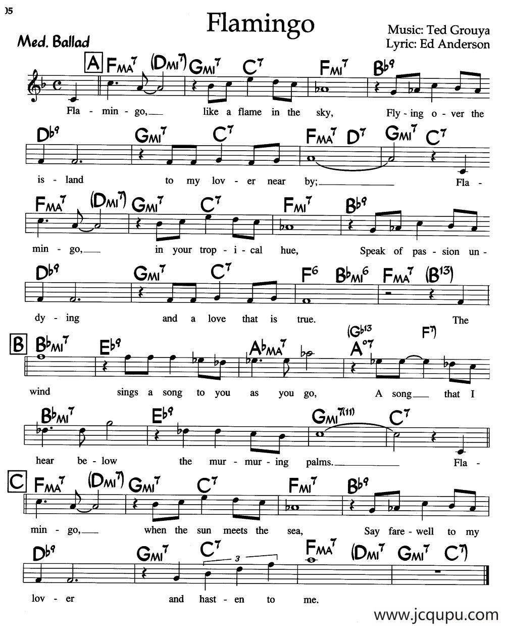 Flamingo（火烈鸟）（爵士钢琴曲）简谱
