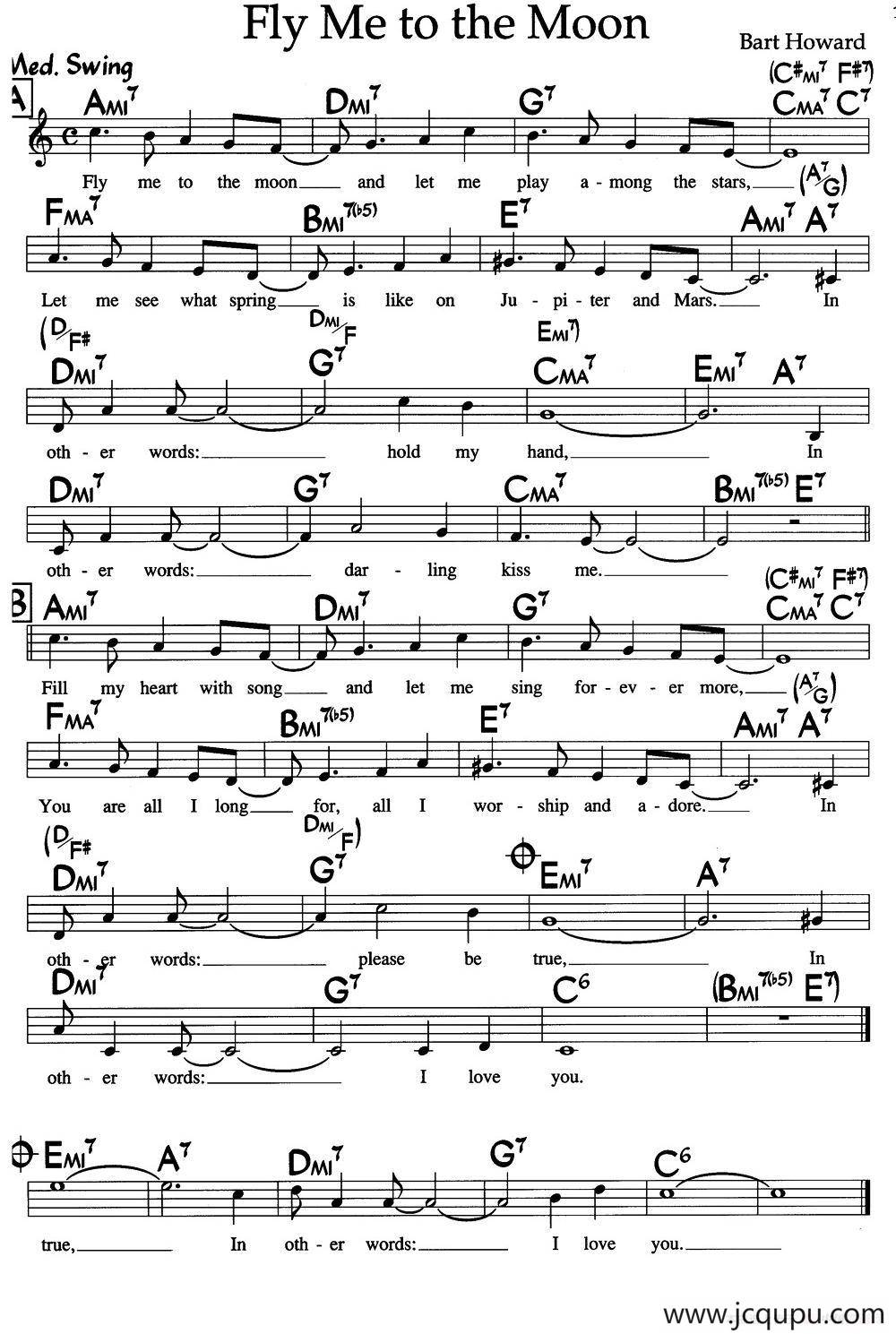 Fly Me to the Moon（带我飞向月球）（爵士钢琴曲）简谱