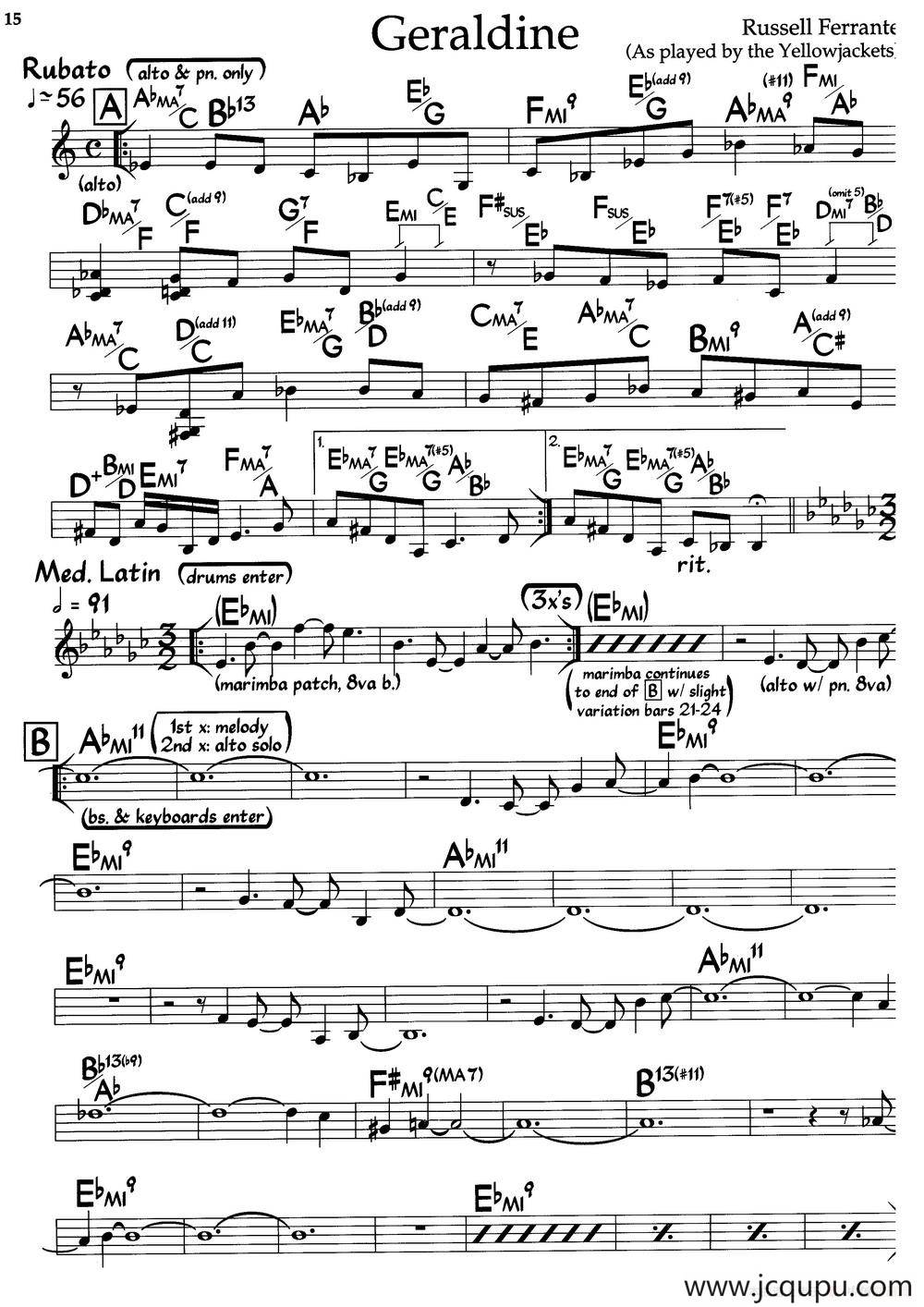 Geraldine（杰拉尔丁）（爵士钢琴曲）简谱