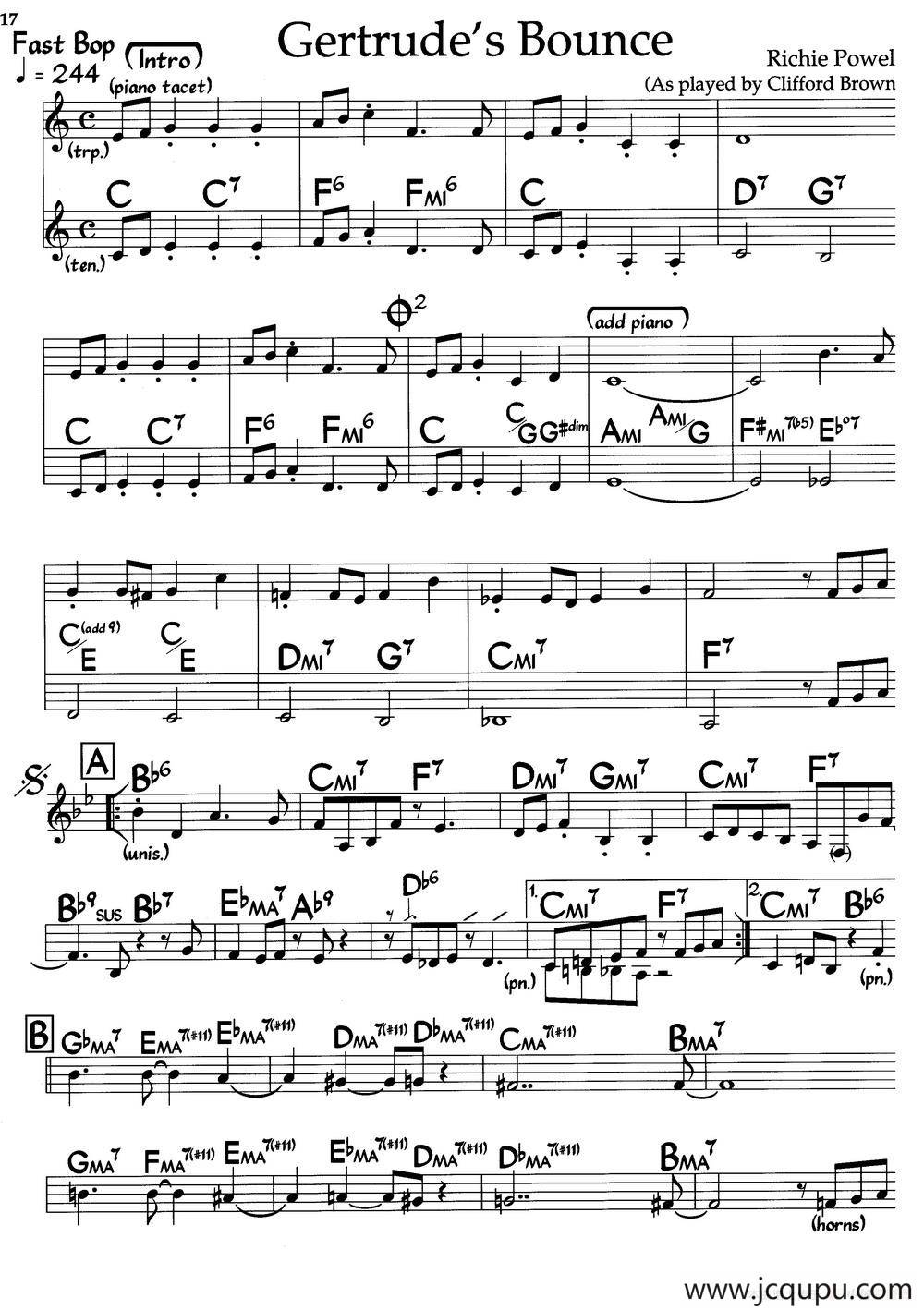 Gertrude's Bounce（爵士钢琴曲）简谱