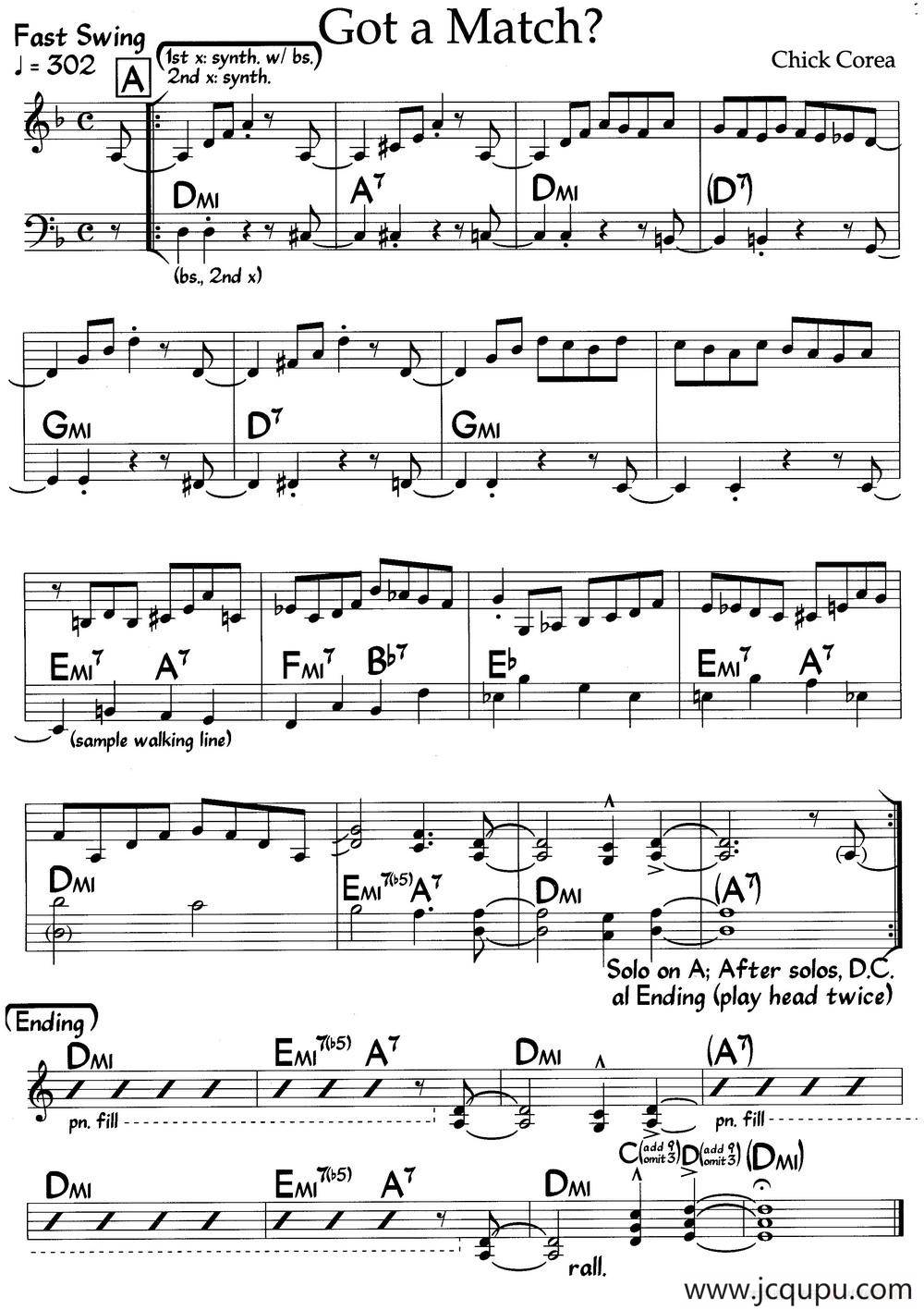 Got a Match?（谁有火柴？）（爵士钢琴曲）简谱