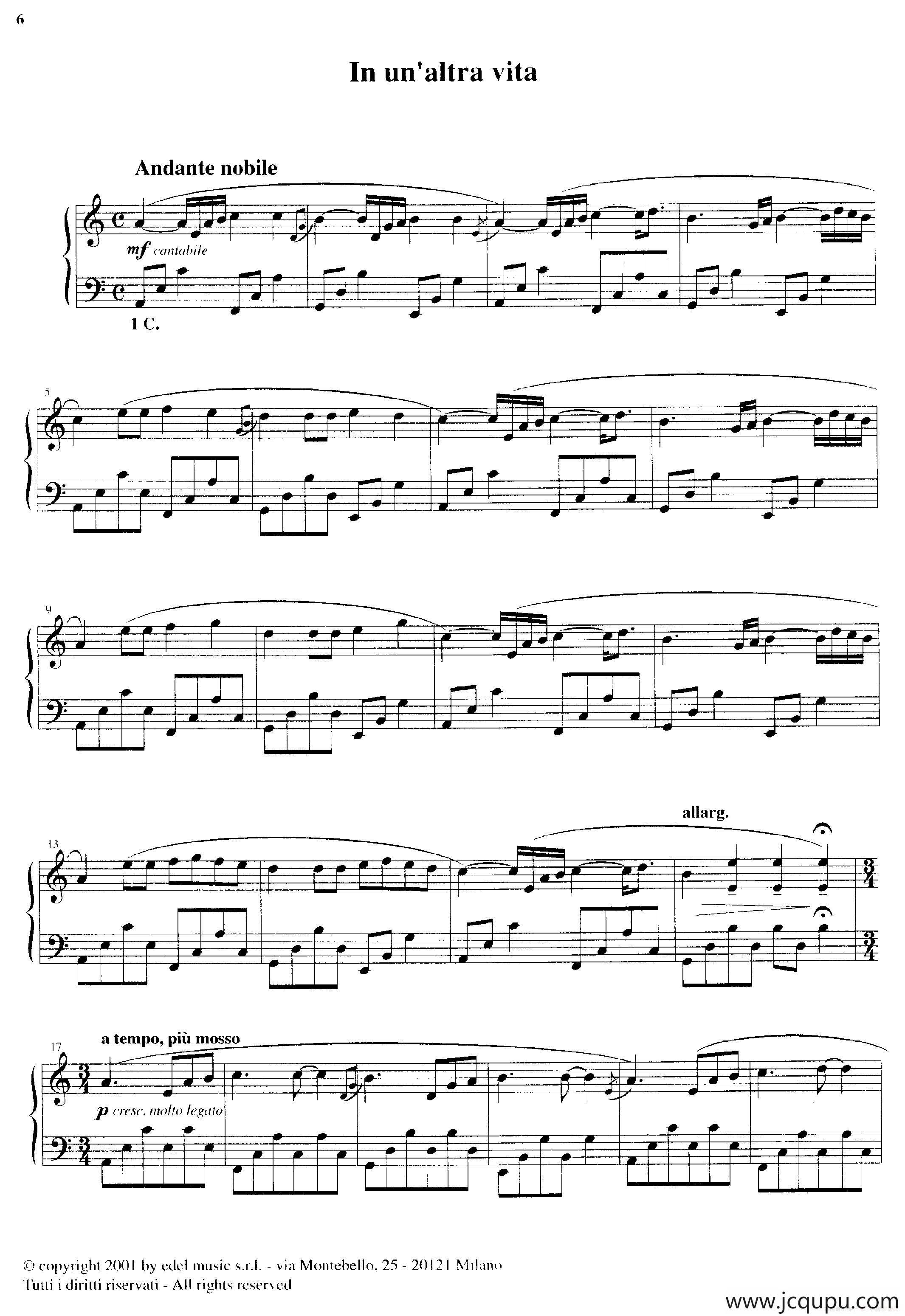 In un'altra vita简谱