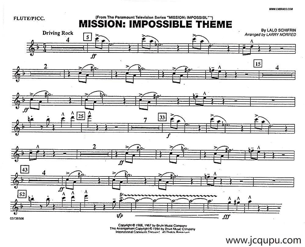 不可能的任务（电影《007》管乐团分谱）简谱