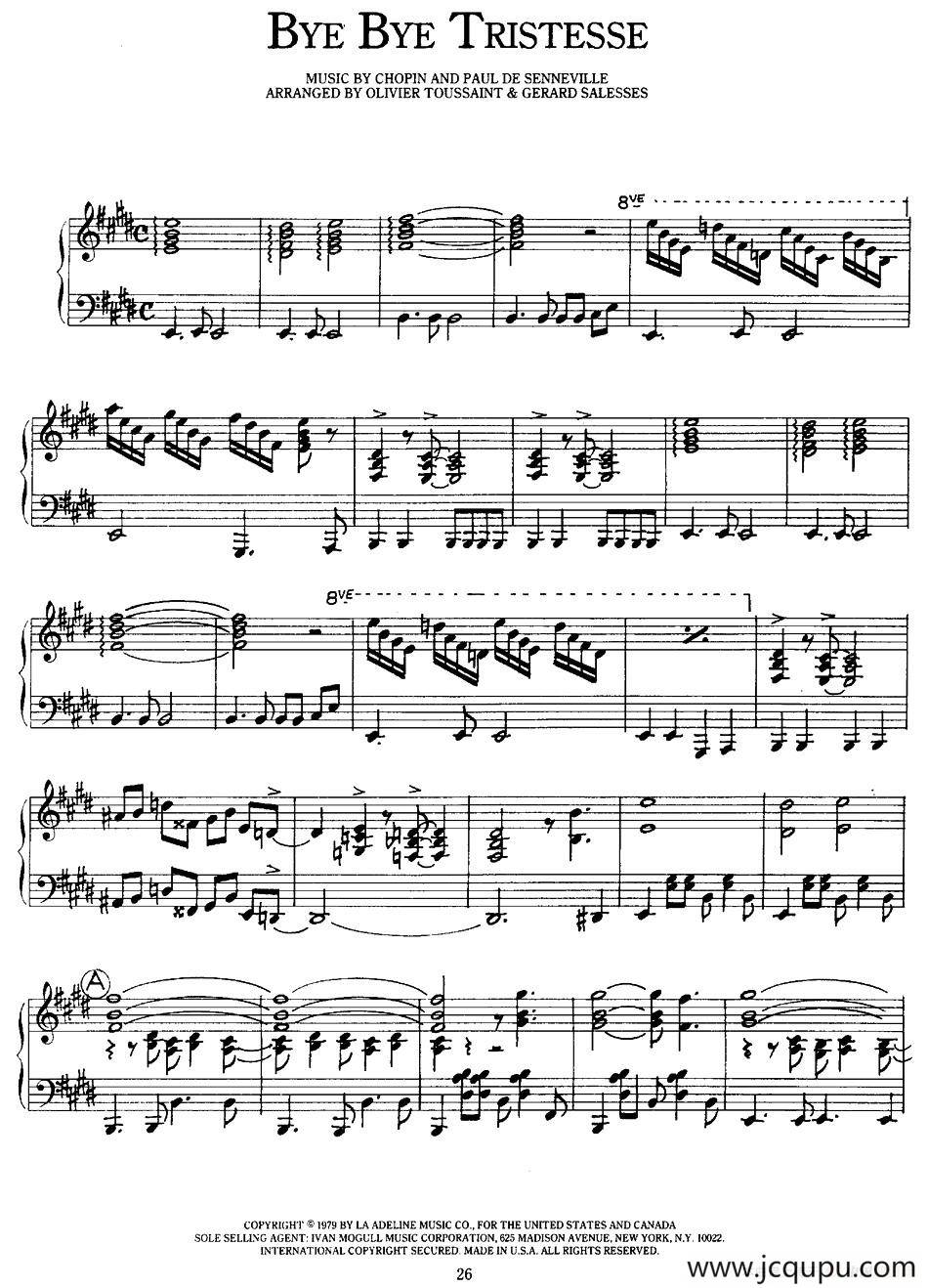  Bye Bye Tristesse（告别悲伤）简谱