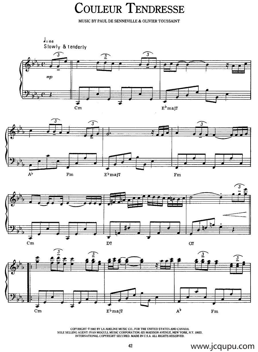 Couleur Tendresse（万种柔情）简谱