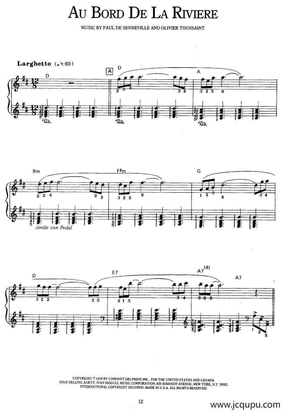 Au bord de la riviere 简谱