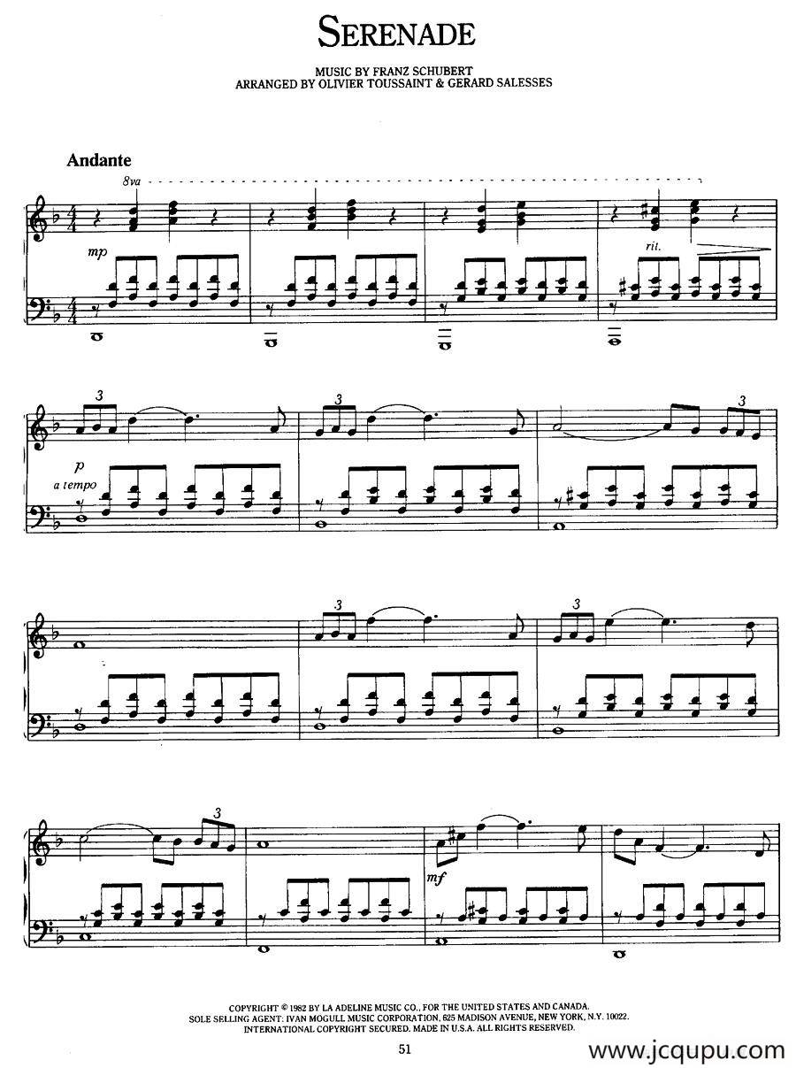 Serenade（小夜曲）（理查德·克莱德曼演奏版）简谱