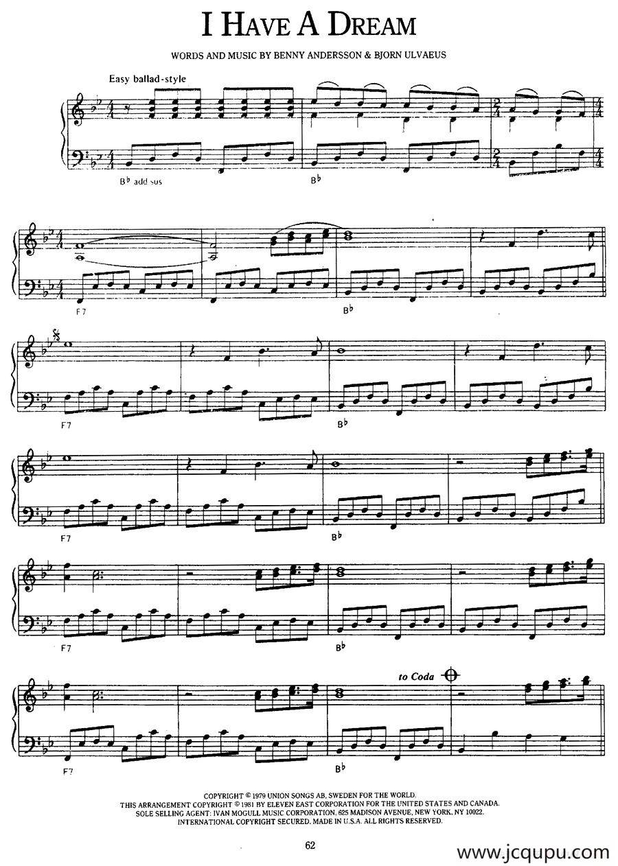 I Have A Dream（我有一个梦想）简谱