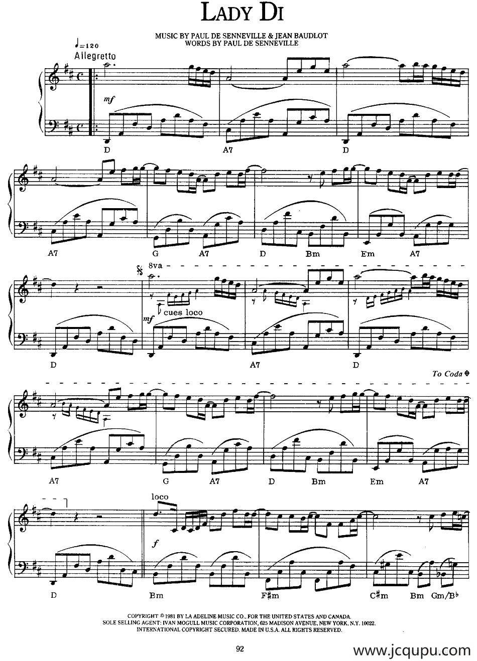 Lady Di（戴安娜王妃）简谱