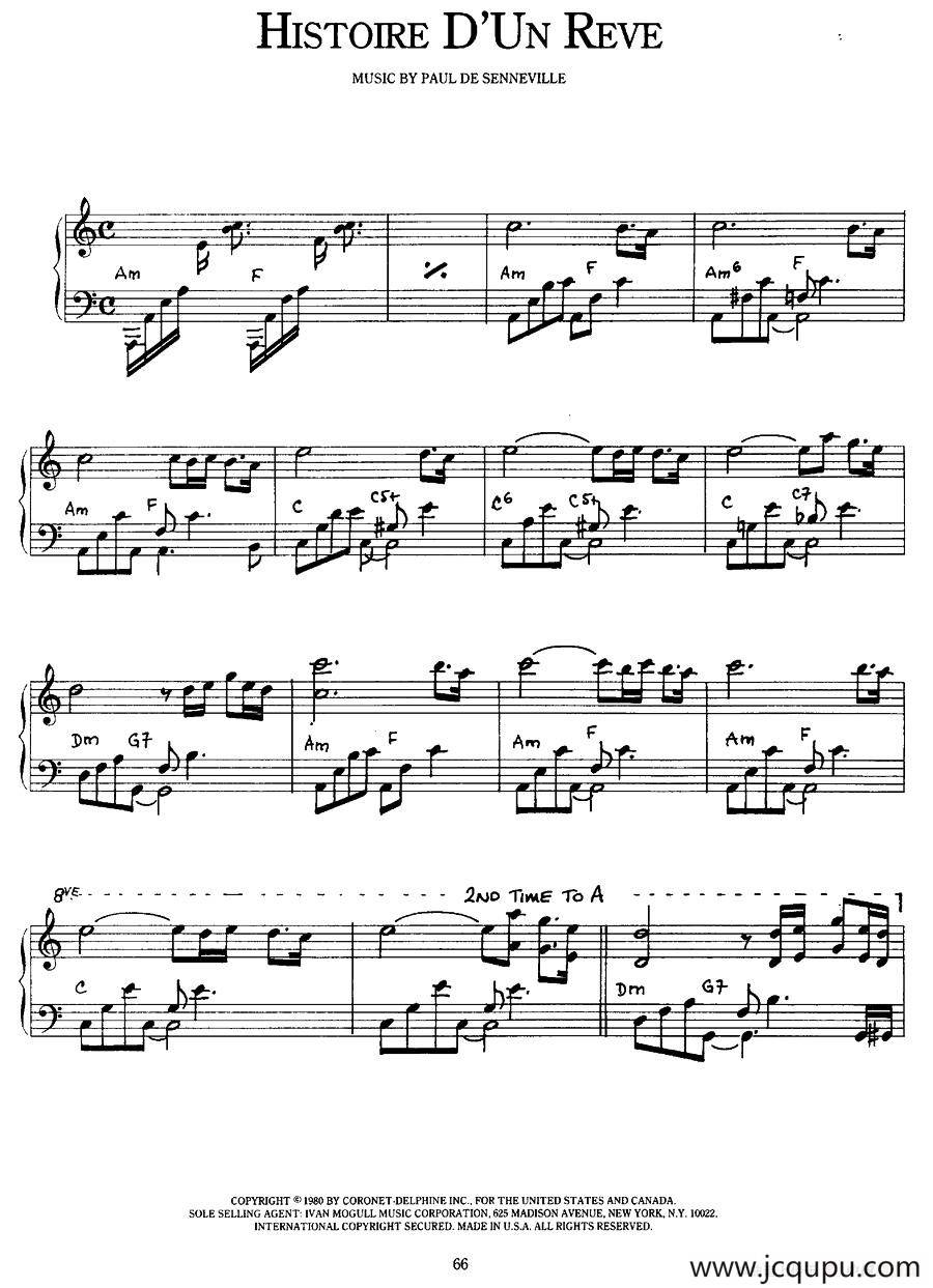 Histoire D‘lln Reve（梦里的故事）简谱