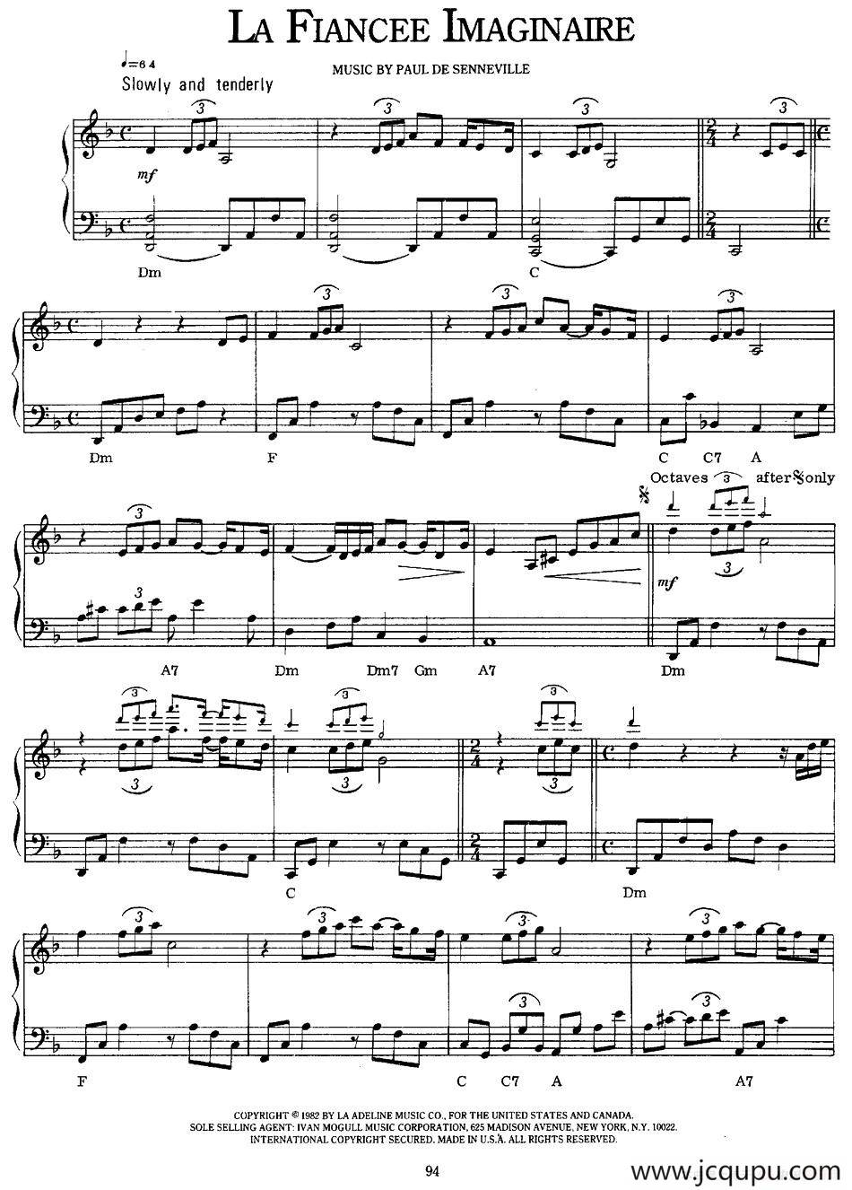 La Fiancee Imaginaire（想象中的未婚妻）简谱