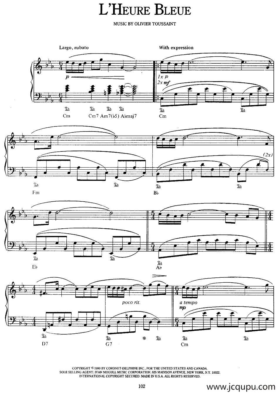 L'Heure Bleue（蓝调时光）简谱