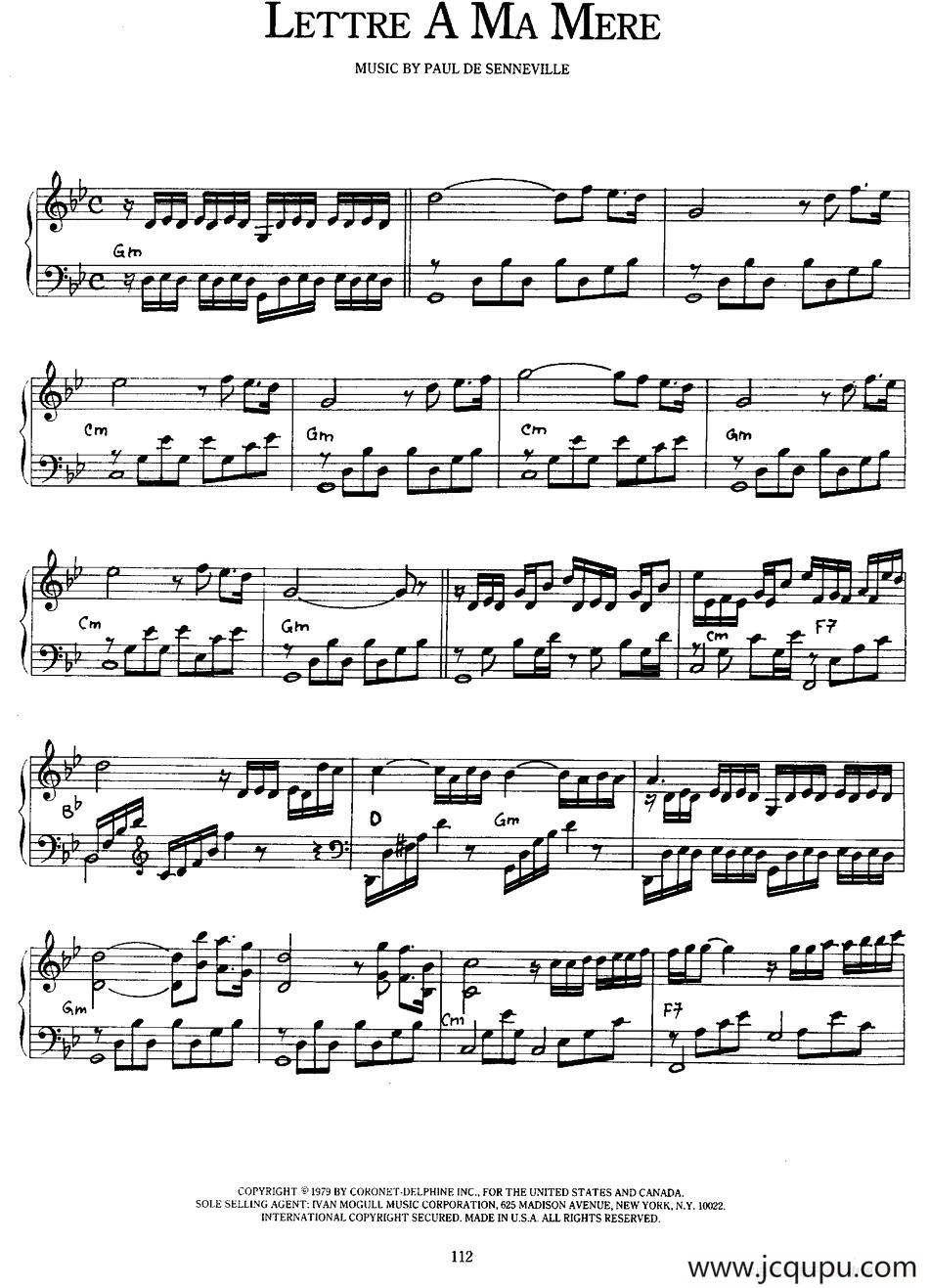 Lettre A ma mere（给母亲的信）简谱