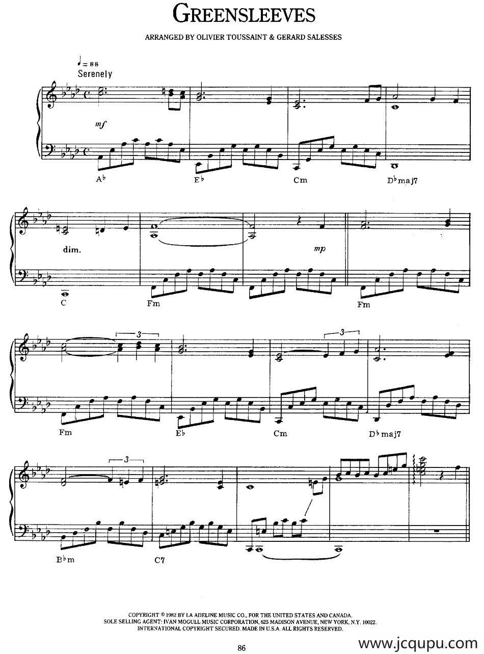 Greensleeves（绿袖子）简谱